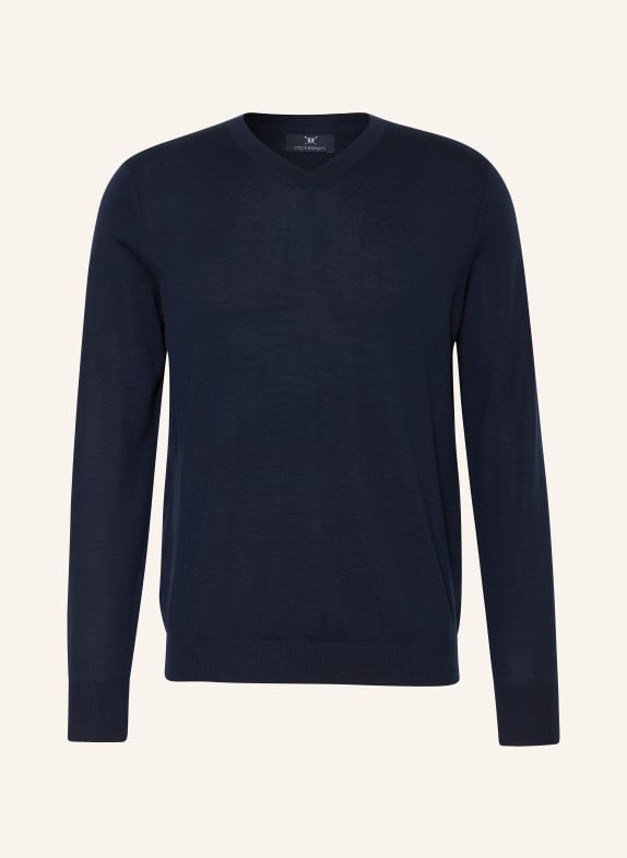 STROKESMAN'S Sweter z wełny merino GRANATOWY