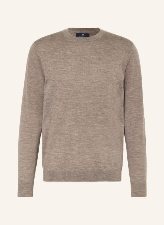 STROKESMAN'S Sweter z wełny merino SZAROBRĄZOWY