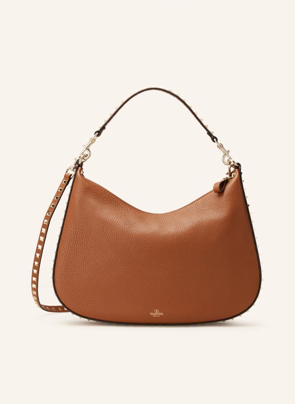 VALENTINO GARAVANI Hobo bag ROCKSTUD with rivets BROWN