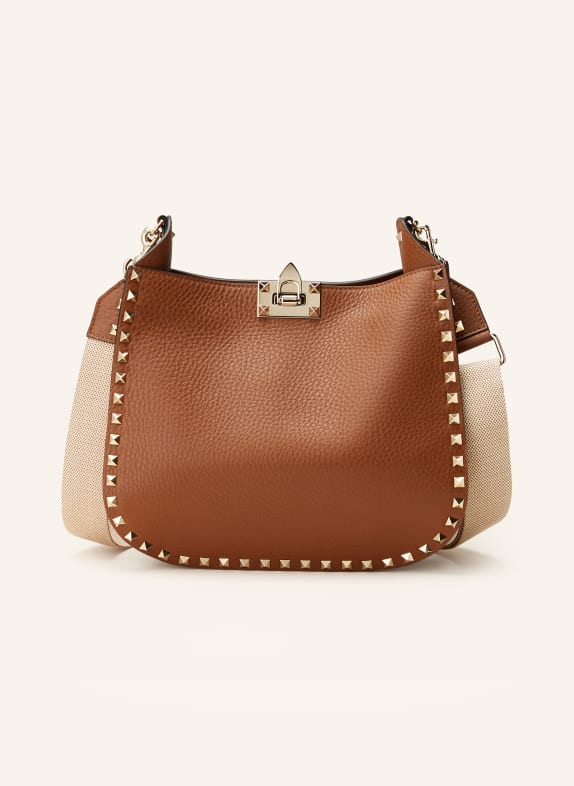 VALENTINO GARAVANI Hobo bag ROCKSTUD with rivets BROWN/ BEIGE