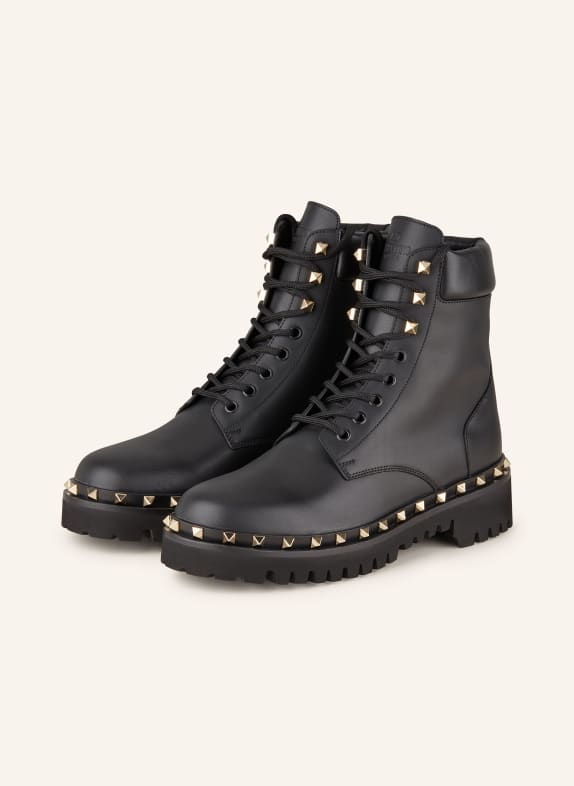 VALENTINO GARAVANI Lace-up boots with rivets BLACK