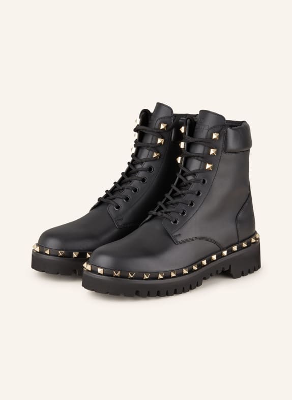 VALENTINO GARAVANI Schnürstiefel mit Nieten SCHWARZ