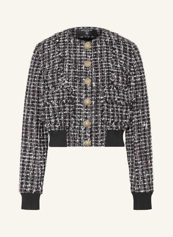 BALMAIN Bouclé bomber jacket with glitter thread BLACK/ WHITE/ LIGHT PINK