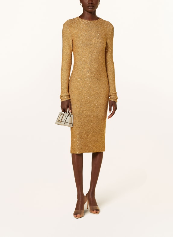 FABIANA FILIPPI Sheath dress in knit fabric with sequins GOLD