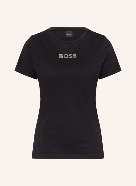 BOSS T-shirt ELOGA2 z ozdobnymi kamykami CZARNY