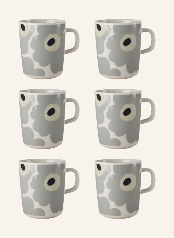 marimekko Set of 6 cups UNIKKO ECRU/ LIGHT GRAY