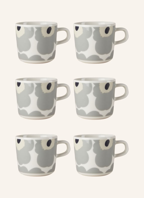 marimekko 6er-Set Tassen UNIKKO WEISS/ HELLGRAU