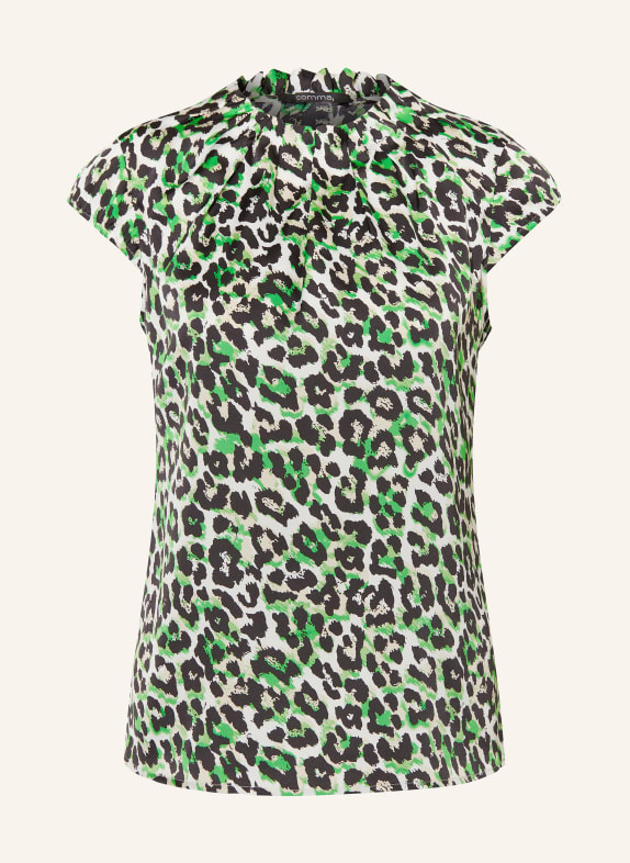 comma Shirt blouse in satin BLACK/ GREEN/ CREAM