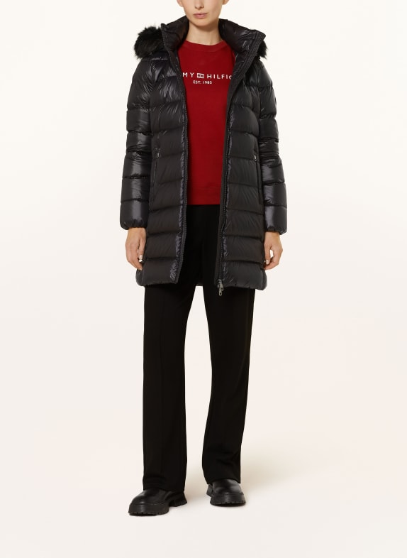 TOMMY HILFIGER Daunenmantel GLOSS DOWN TYRA mit Kunstpelz SCHWARZ