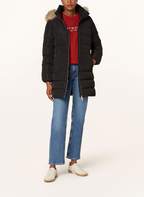 TOMMY HILFIGER Daunenmantel HERITAGE DOWN TYRA mit abnehmbarem Kunstpelz SCHWARZ