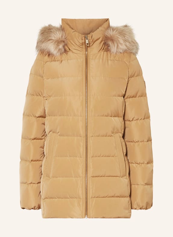 TOMMY HILFIGER Kurtka puchowa HERITAGE DOWN TYRA ze sztucznym futrem CAMELOWY