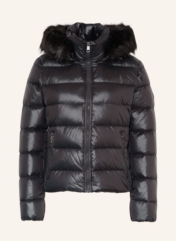 TOMMY HILFIGER Kurtka puchowa GLOSS DOWN TYRA ze sztucznym futrem CZARNY