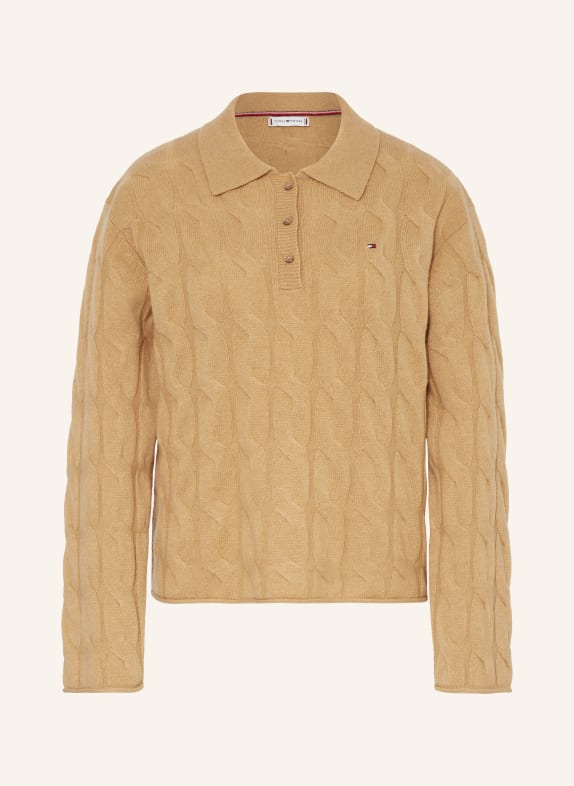 TOMMY HILFIGER Strick-Poloshirt CAMEL