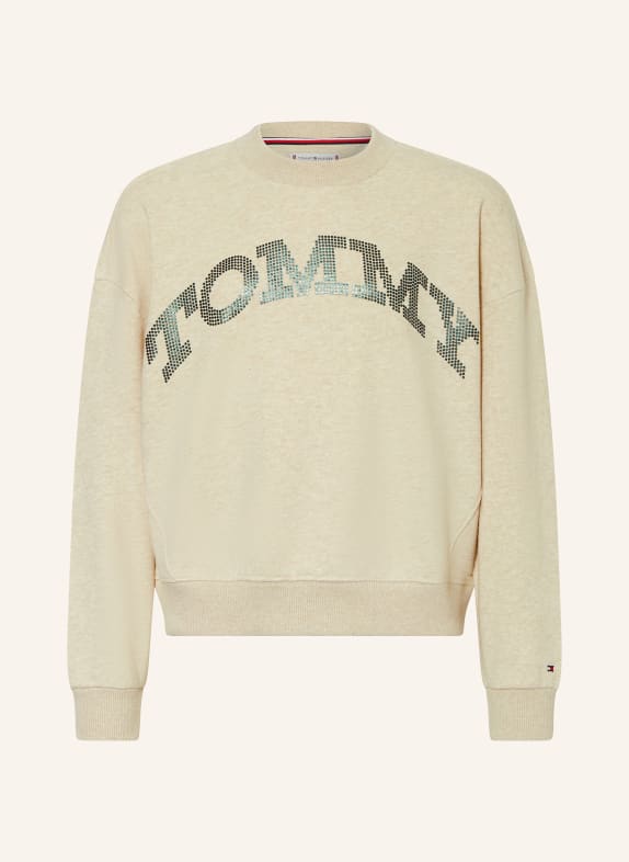 TOMMY HILFIGER Bluza nierozpinana z cekinami JASNOBRĄZOWY/ CIEMNOZIELONY