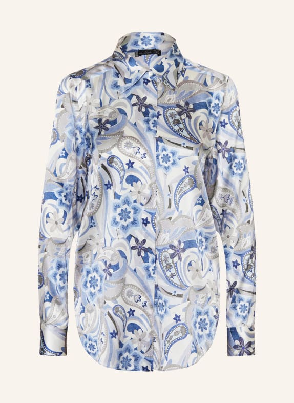 van Laack LUZYN-KNO silk shirt blouse WHITE/ BLUE/ LIGHT GRAY