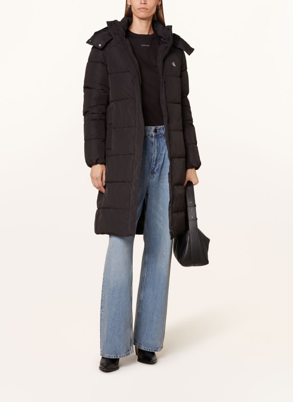 Calvin Klein Jeans Quilted coat with removable hood BLACK