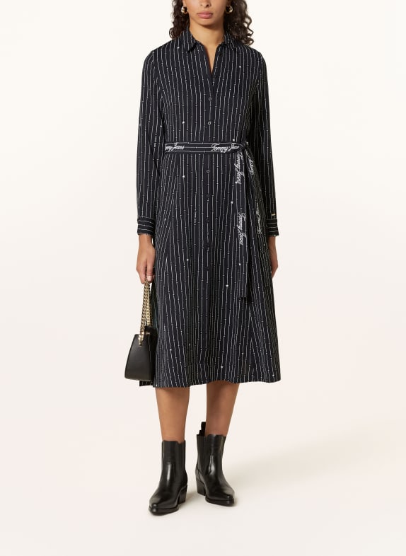 TOMMY JEANS Hemdblusenkleid SCHWARZ/ WEISS