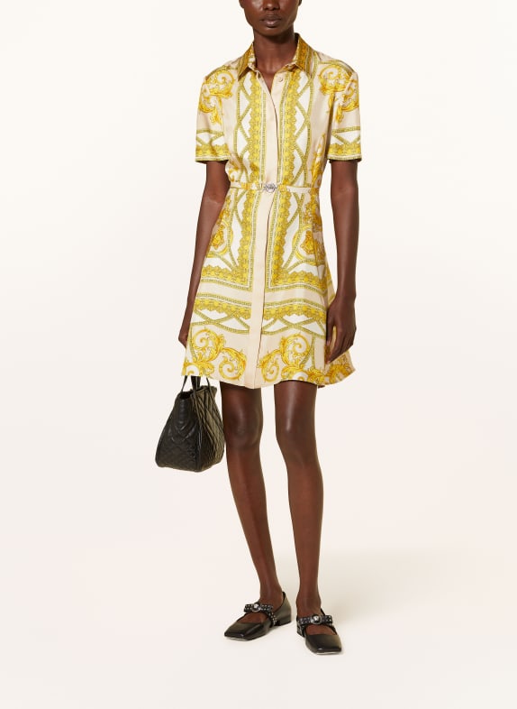 VERSACE Shirt dress in silk BEIGE/ YELLOW