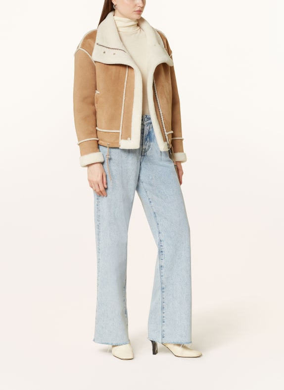 RINO & PELLE Żakiet pudełkowy ze sztucznym futrem CAMELOWY