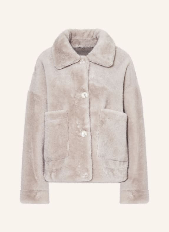 REPEAT Kunstpelz-Jacke zum Wenden HELLGRAU