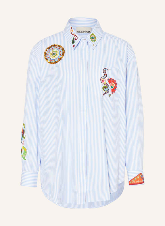 ALÉMAIS Navy comfort fit sweater perfect for your little one to wear on a chill day out LIGHT BLUE/ WHITE