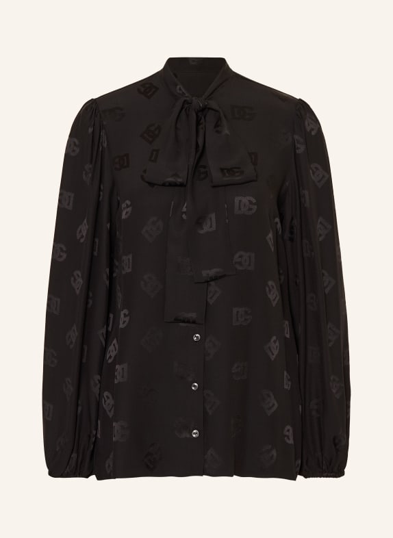 DOLCE & GABBANA Bluzka z wiązaniem pod szyją z jedwabiu CZARNY