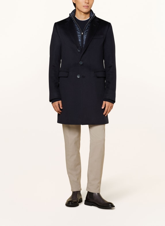 HERNO Cashmere coat with removable trim DARK BLUE