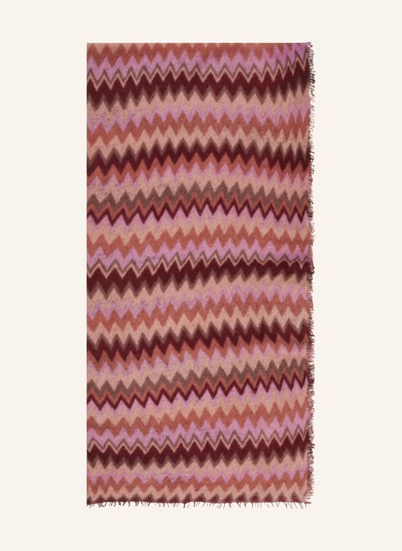 PURSCHOEN Cashmere-Schal CHEVRON ROSÉ/ DUNKELROT/ HELLLILA