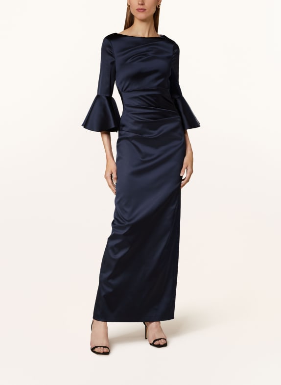 TALBOT RUNHOF Evening dress in satin with frills DARK BLUE