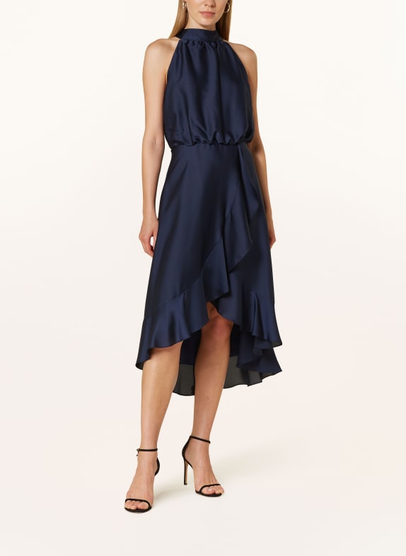 SWING Cocktail dress in satin with frill DARK BLUE