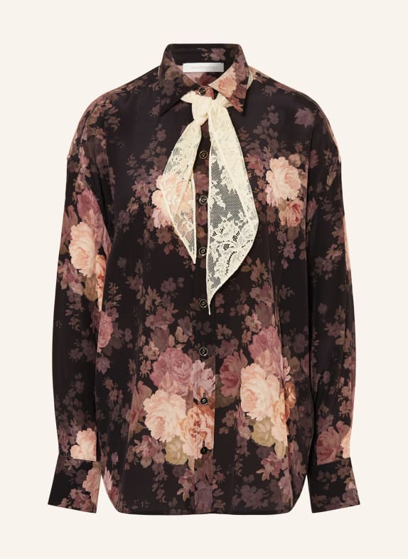 ZIMMERMANN Hemdbluse ILLUSTRATION aus Seide SCHWARZ/ BRAUN/ ROSA