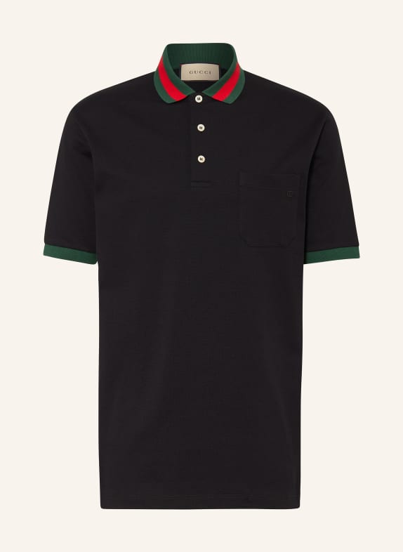 GUCCI Piqué polo shirt BLACK/ GREEN/ RED
