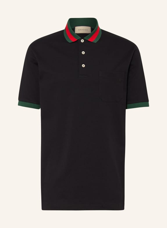 GUCCI Piqué-Poloshirt SCHWARZ/ GRÜN/ ROT