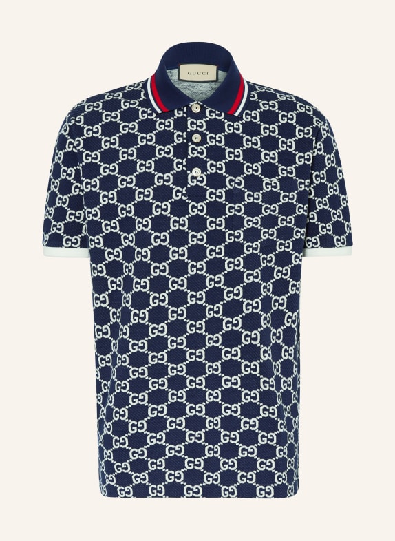 GUCCI Piqué polo shirt GG DARK BLUE/ CREAM