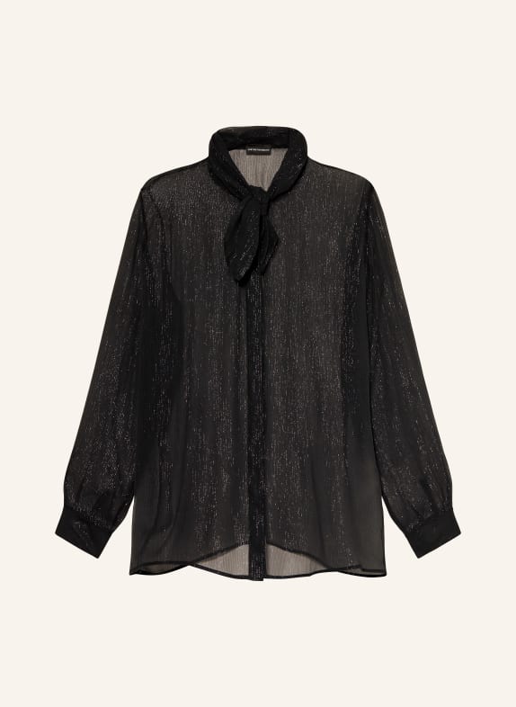 EMPORIO ARMANI Bow-tie blouse in silk with glitter thread BLACK