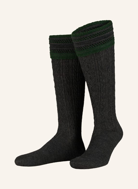 LUSANA Trachten knee high stockings made of merino wool 0219 anthra/tanne