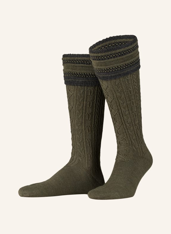 LUSANA Trachten knee high stockings made of merino wool 3002 jägeroliv/anthrazit