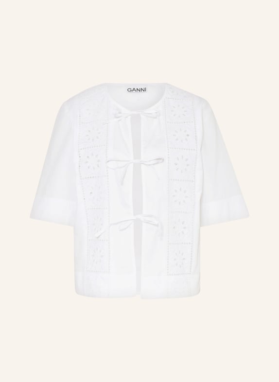 GANNI Shirt blouse with broderie anglaise WHITE