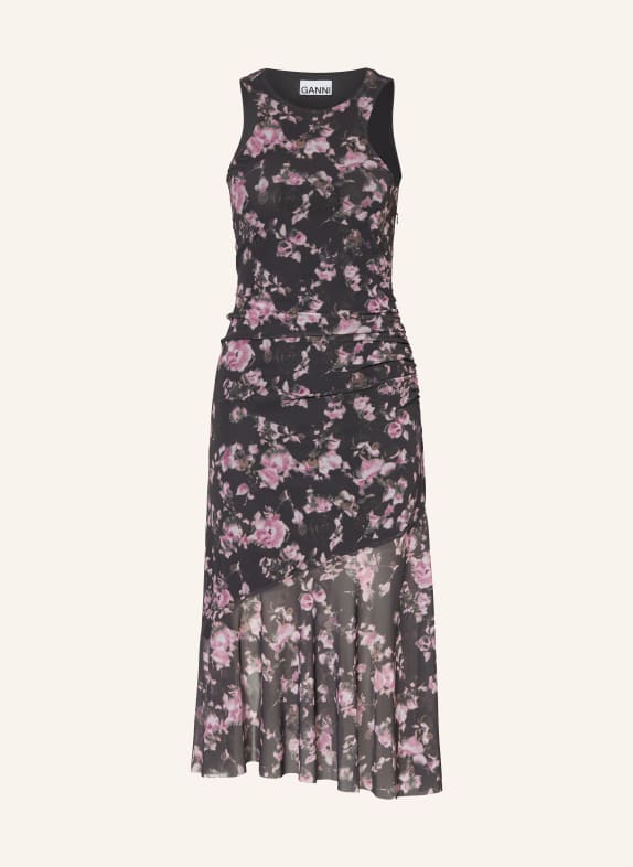 GANNI Mesh-Kleid DUNKELGRAU/ PINK/ DUNKELGRÜN