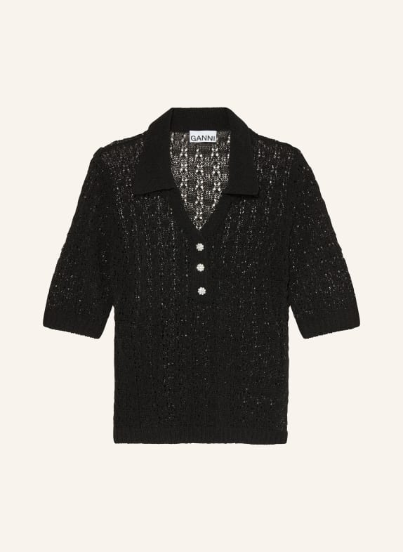 GANNI Knit shirt with decorative gems BLACK