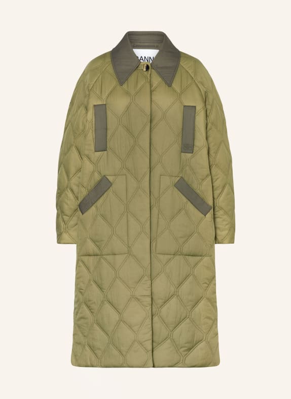 GANNI Quilted coat OLIVE