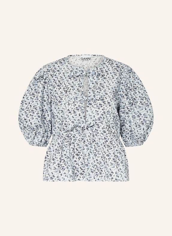 GANNI Shirt blouse WHITE/ LIGHT BLUE/ DARK BLUE