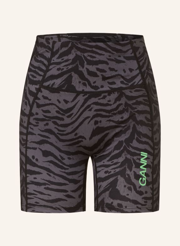 GANNI Jersey-Shorts SCHWARZ/ GRAU/ NEONGRÜN