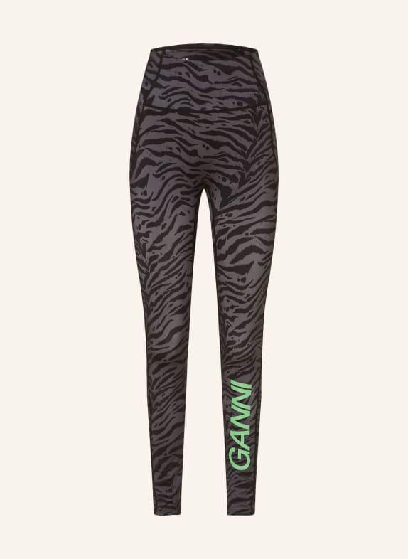 GANNI Leggings BLACK/ GRAY/ NEON GREEN