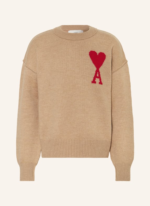 AMI PARIS Sweter CAMELOWY/ CZERWONY