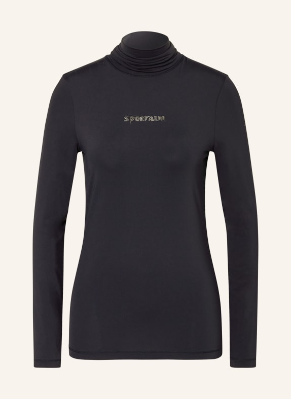 SPORTALM Turtleneck shirt with decorative gems BLACK