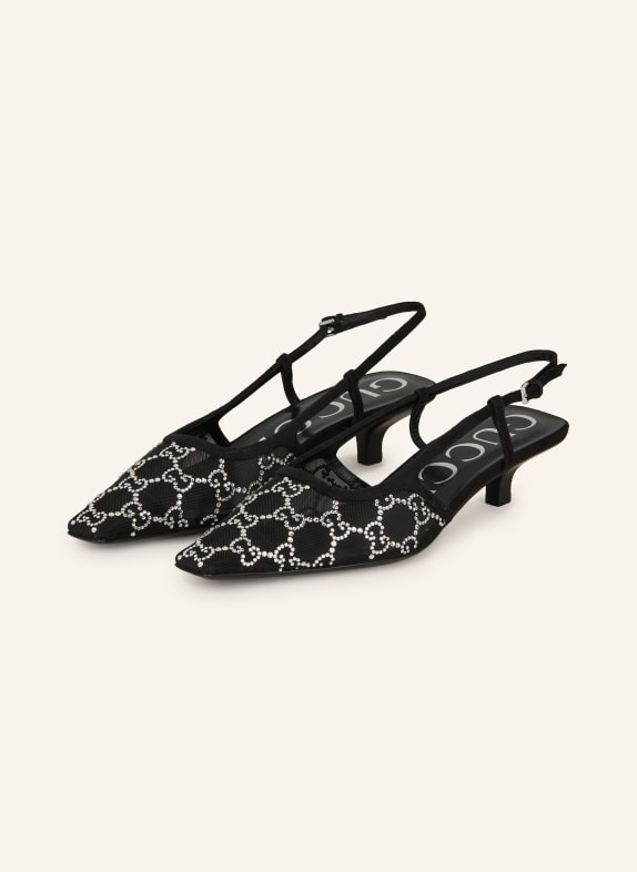 GUCCI Slingback pumps with decorative gems 1000 NERO/NERO