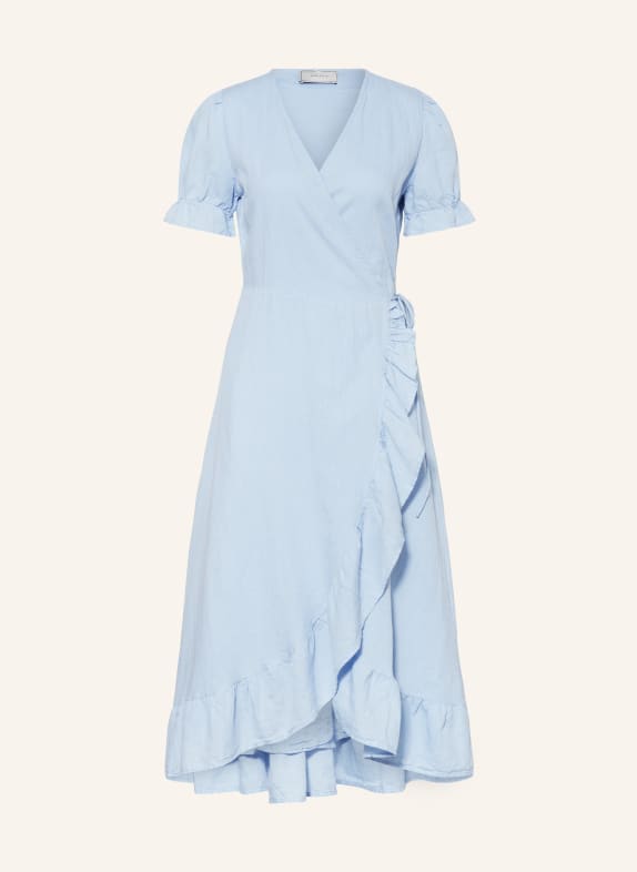 NEO NOIR Wrap dress MARIETTA with linen and ruffles LIGHT BLUE