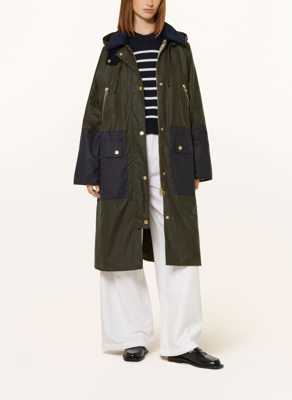 Barbour Parka CAROLYN WAX mit abnehmbarer Kapuze OLIV/ DUNKELBLAU