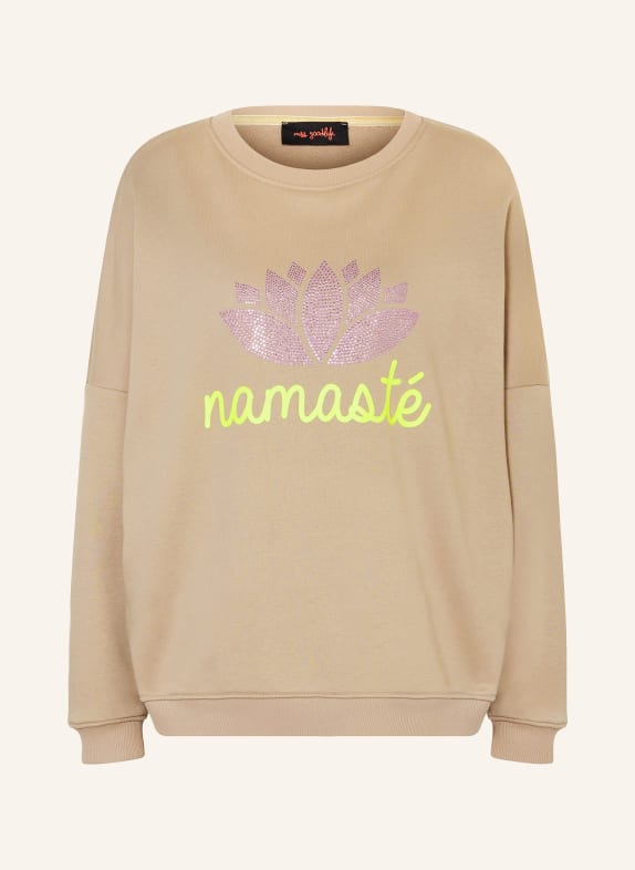 miss goodlife Oversized sweatshirt NAMASTE with decorative gems BEIGE